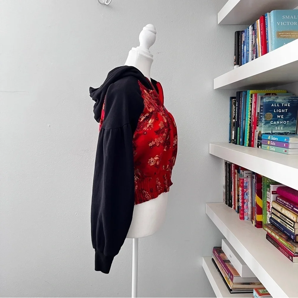 Free People Gabbie Zip Up Hoodie Red Black Sz small